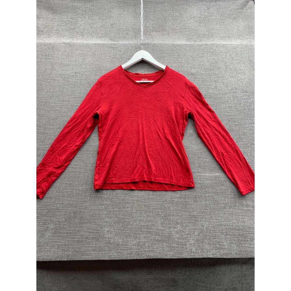 Cherokee T Shirt Womens Small Red Cotton Long Sleeve V Neck Tee Everyday Wear